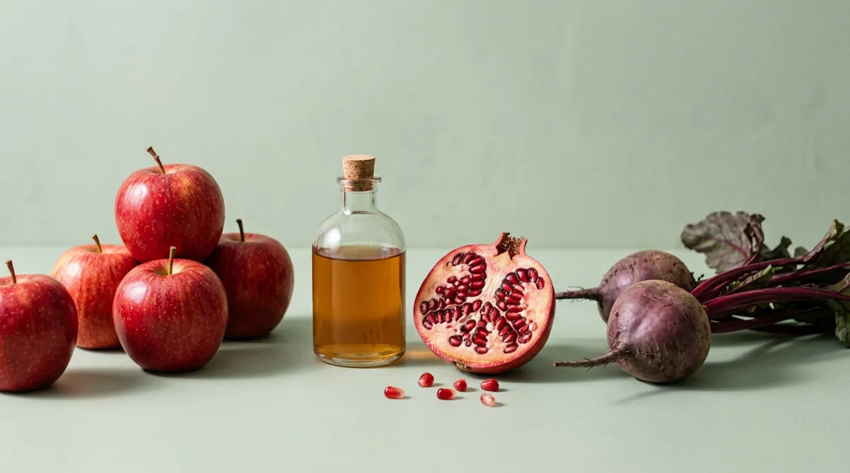 Apples, apple cider vinegar, pomegranate and beetroot representing SlimBurn Diet ingredients
